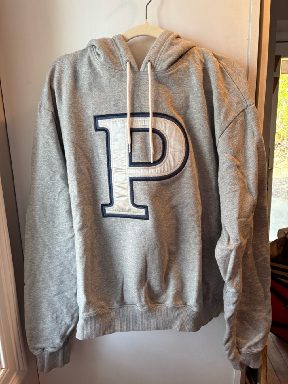 Good American Gray Hoodie with White and Navy 'P' Patch